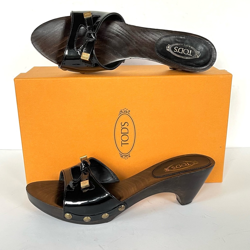 Tod’s black patent leather platform slide sandals 38 - Picture 2 of 12